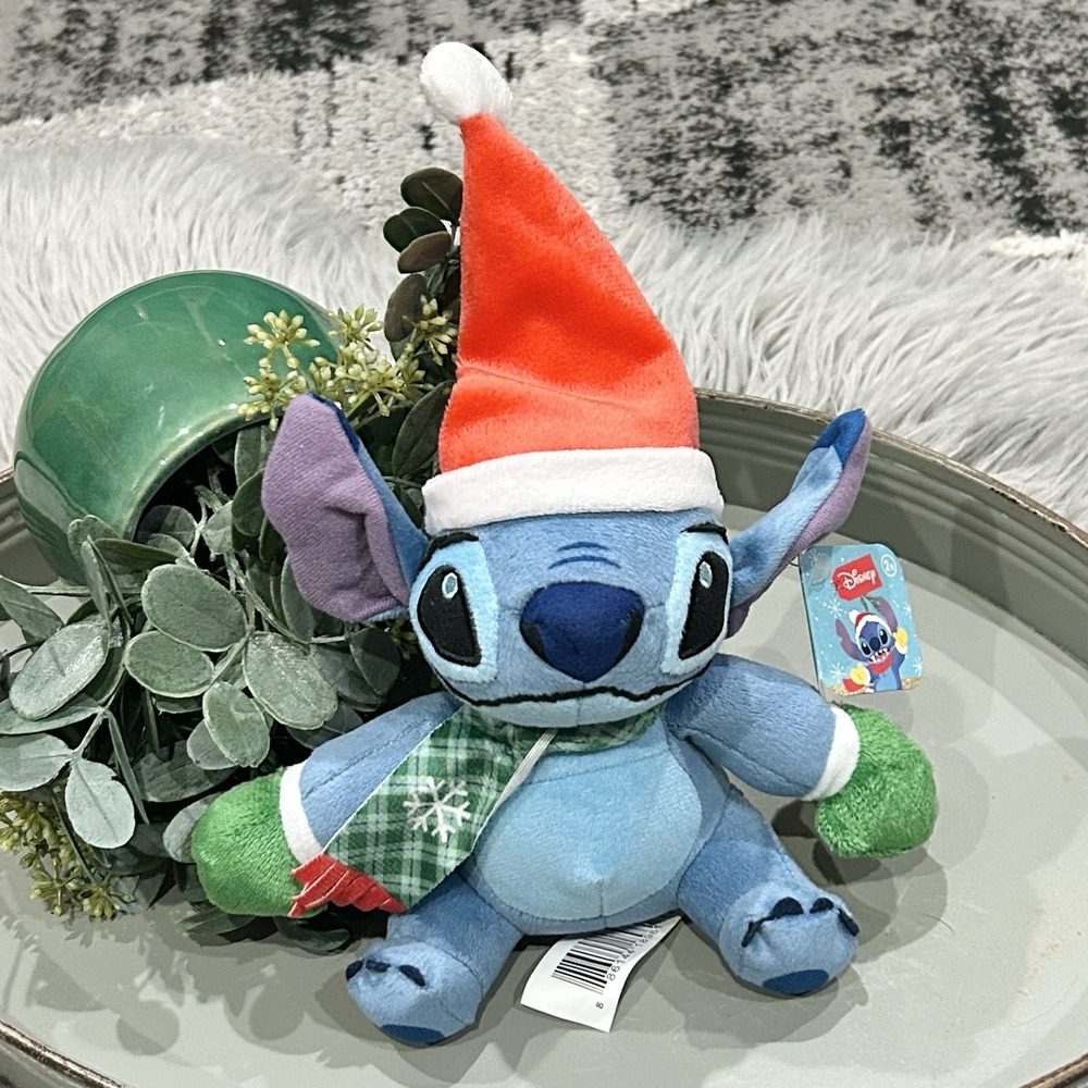 Disney 6" Stitch Santa Hat Holiday Christmas Stuffed Plush Festive With Tags NEW